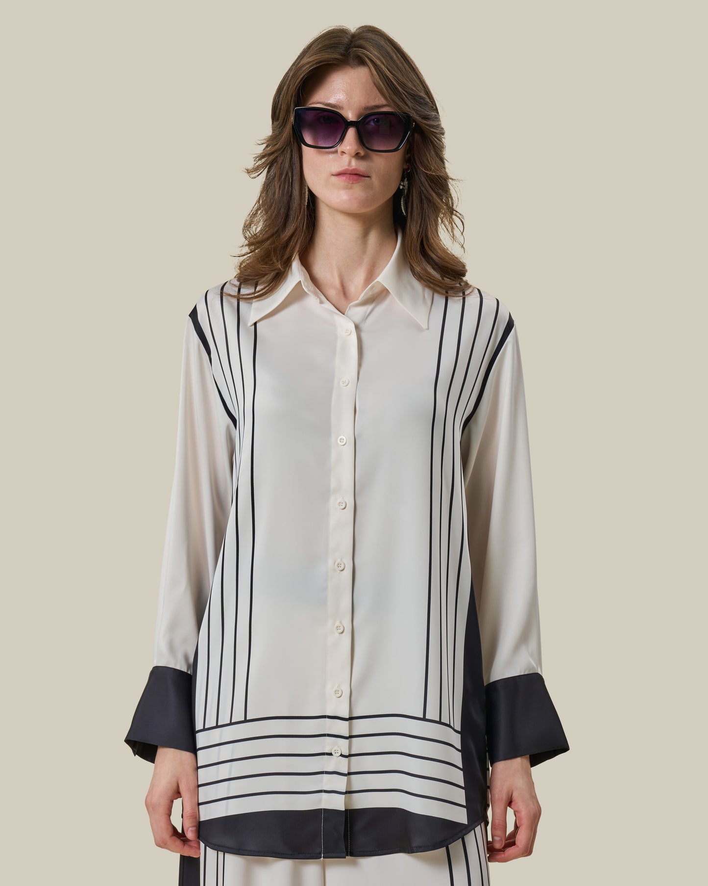 Stripe Print Silk Longline Shirt