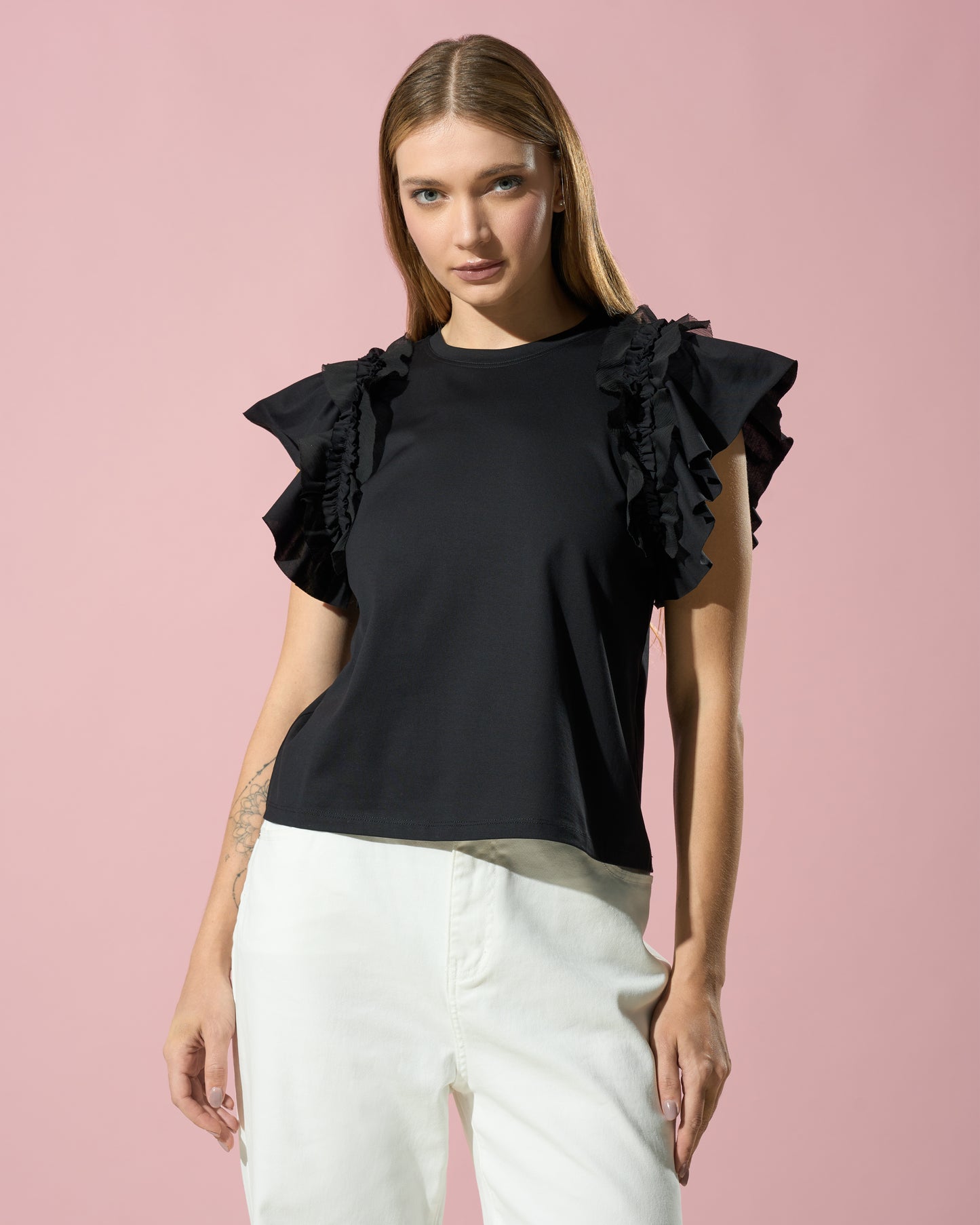 Ruffled Sleeve T-Shirt
