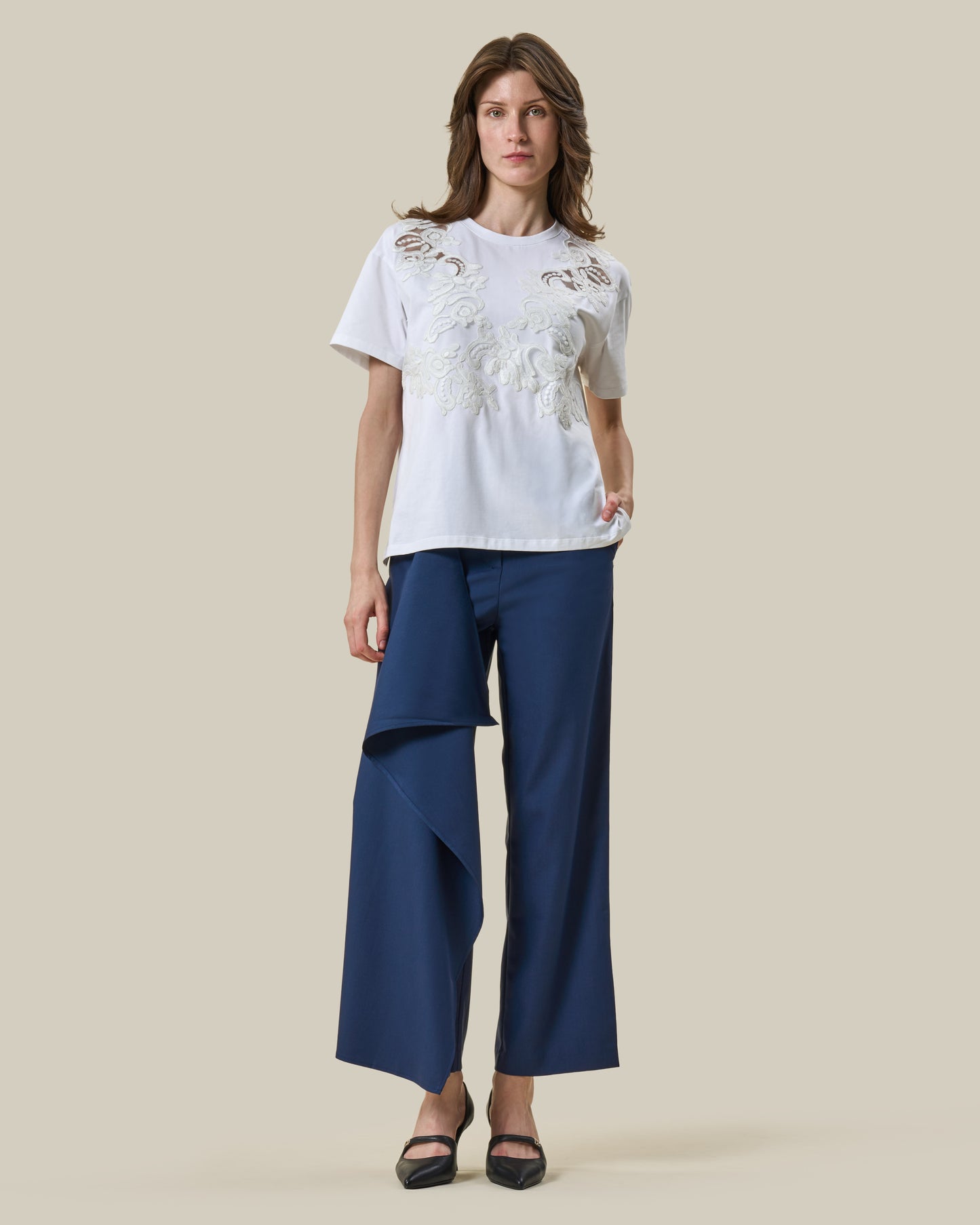 White Lace Embroidered T-Shirt