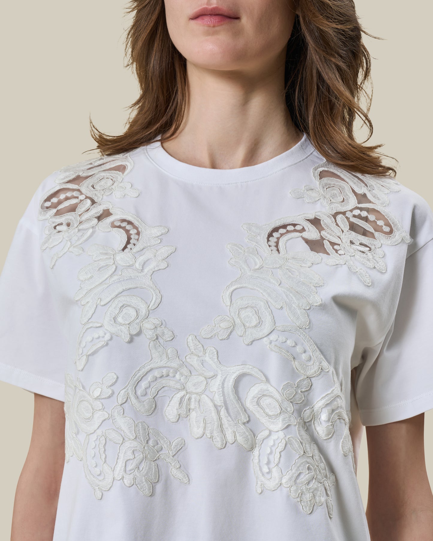 White Lace Embroidered T-Shirt