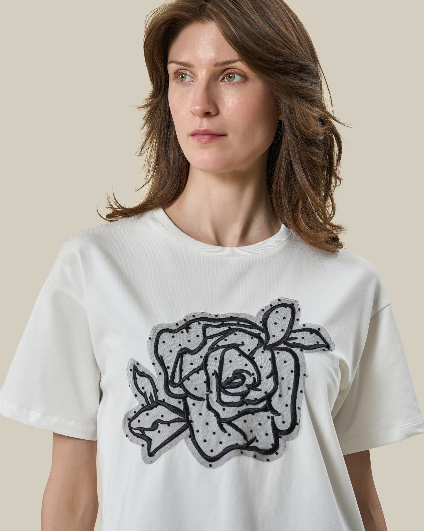 White Rose Appliqué T-Shirt