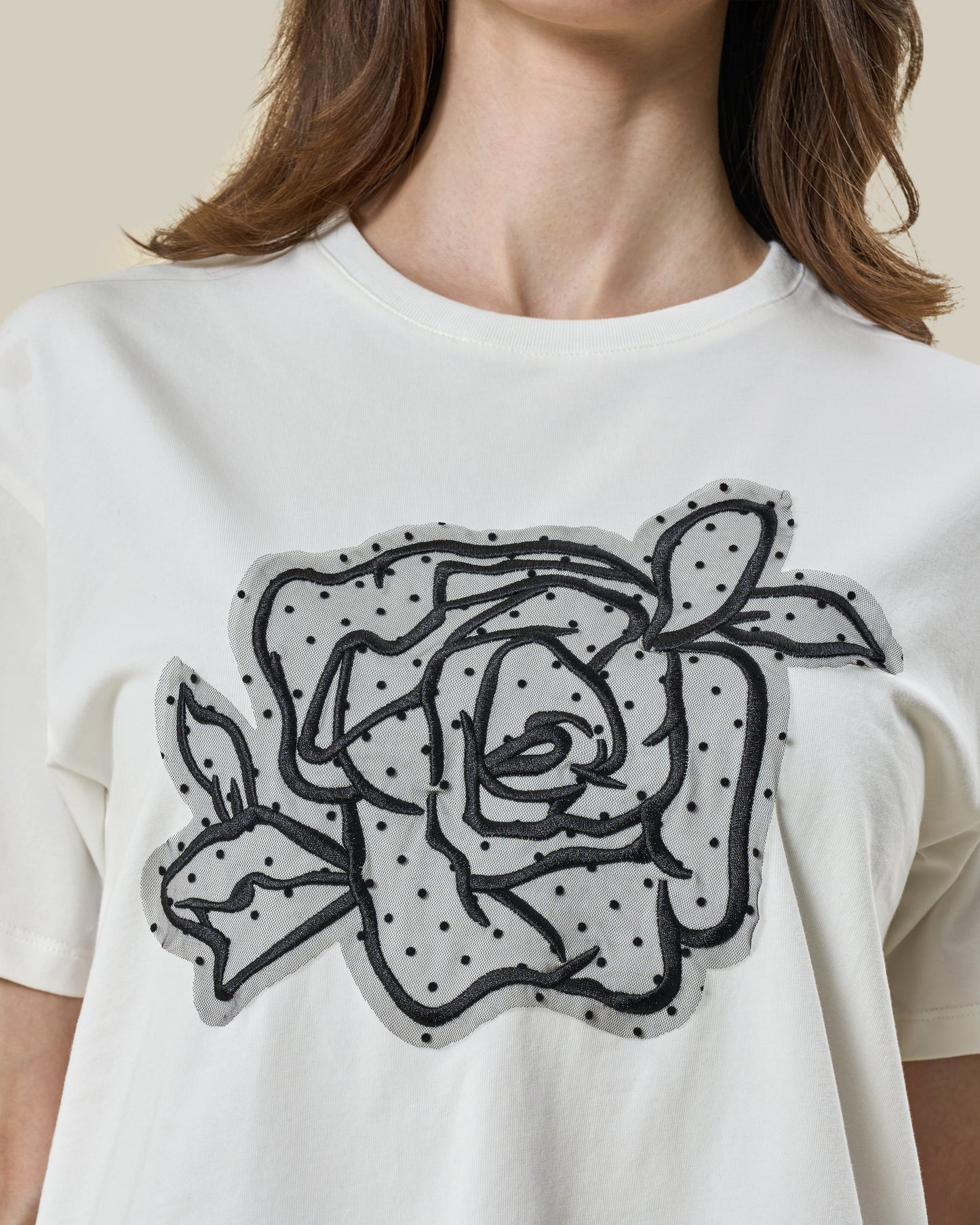 White Rose Appliqué T-Shirt