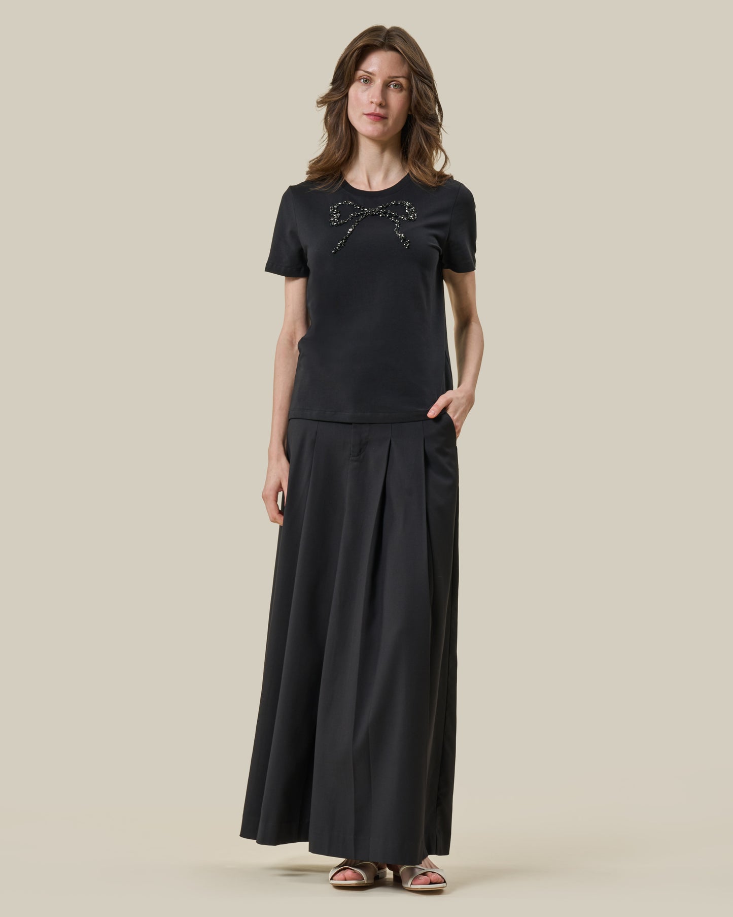 Black Beaded Bow T-Shirt
