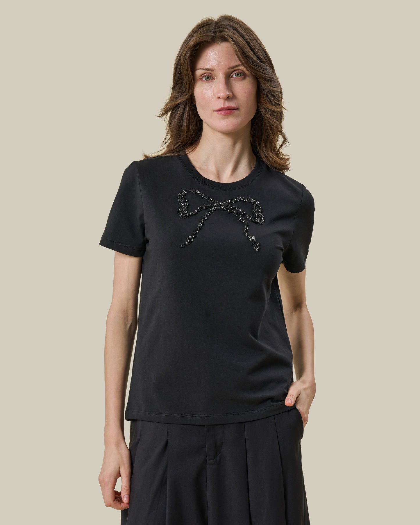 Black Beaded Bow T-Shirt