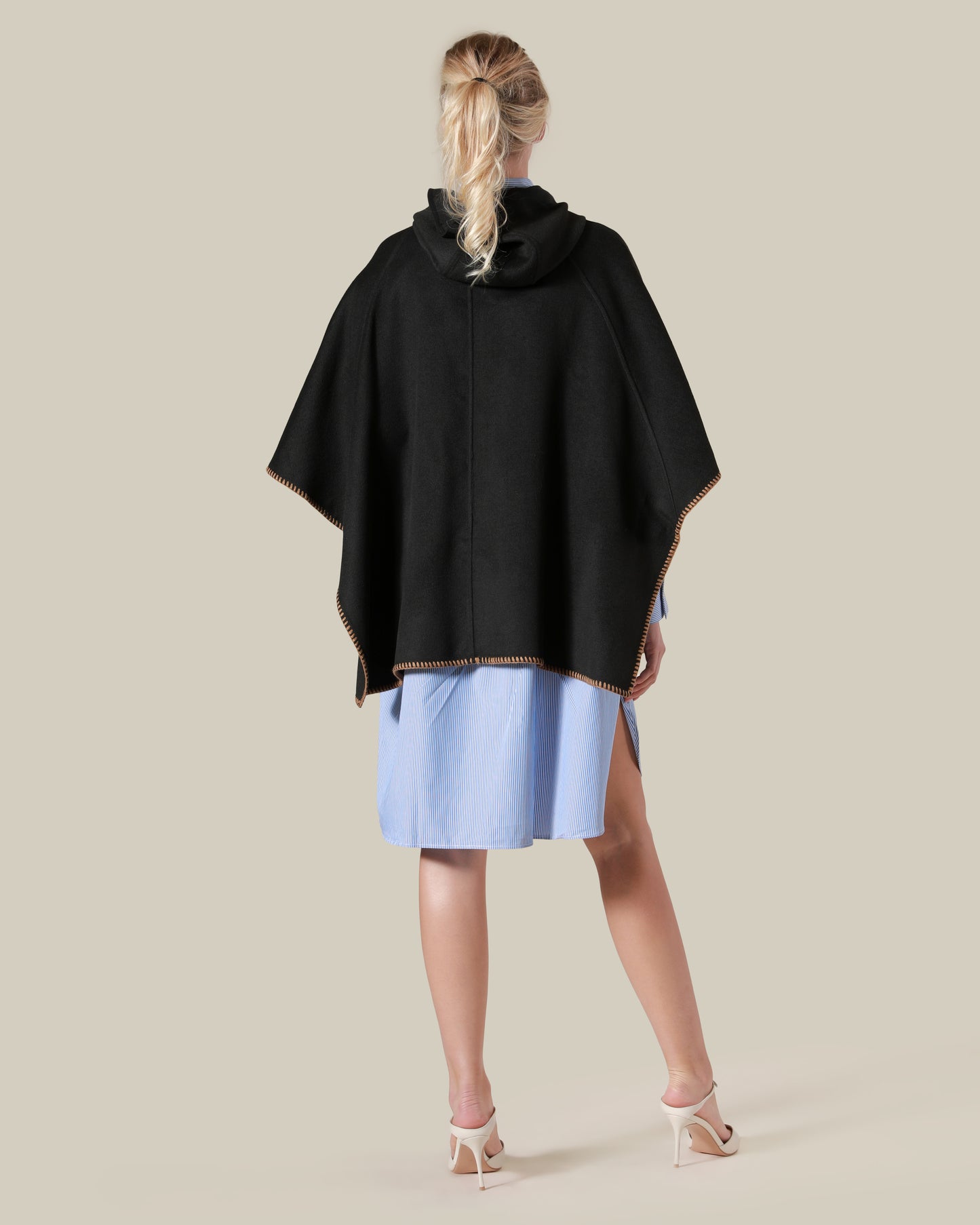 Contrast Stitching Hooded Poncho