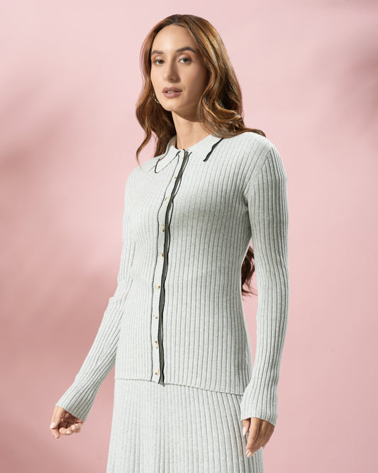 Ribbed Knit Button-Down Top