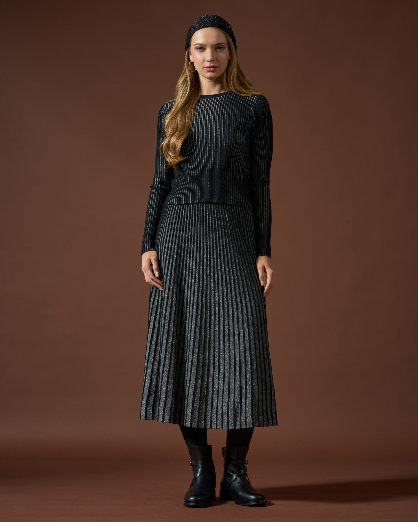 Midnight Shimmer Ribbed Knit Top