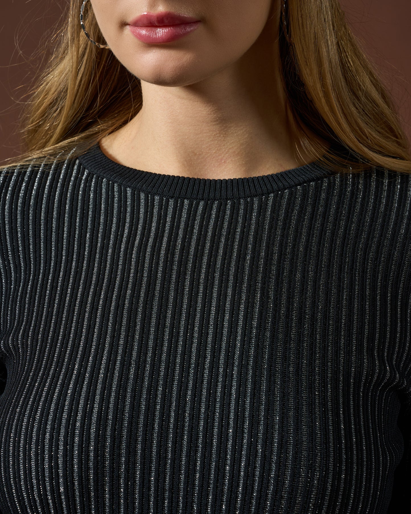 Midnight Shimmer Ribbed Knit Top