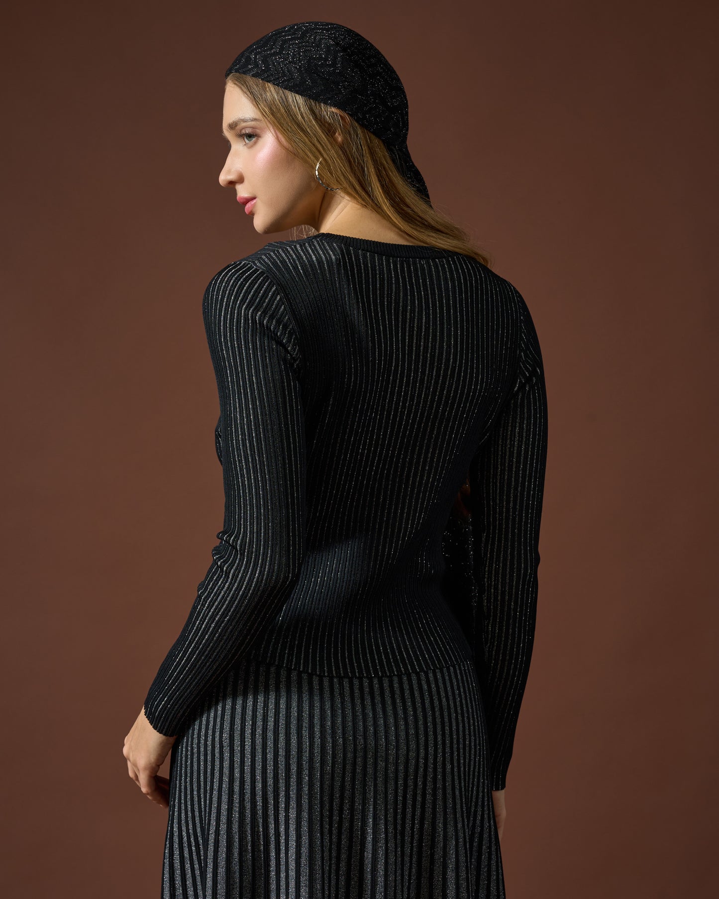 Midnight Shimmer Ribbed Knit Top