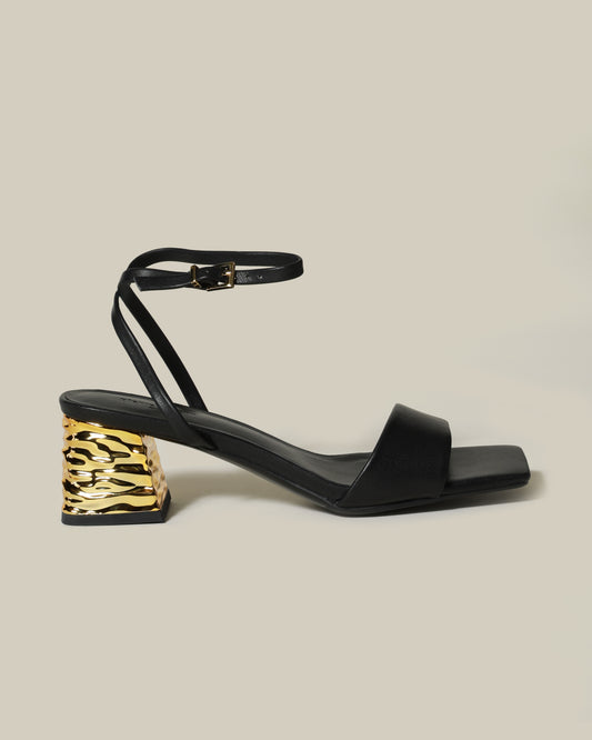 Metallic Block Heeled Sandals