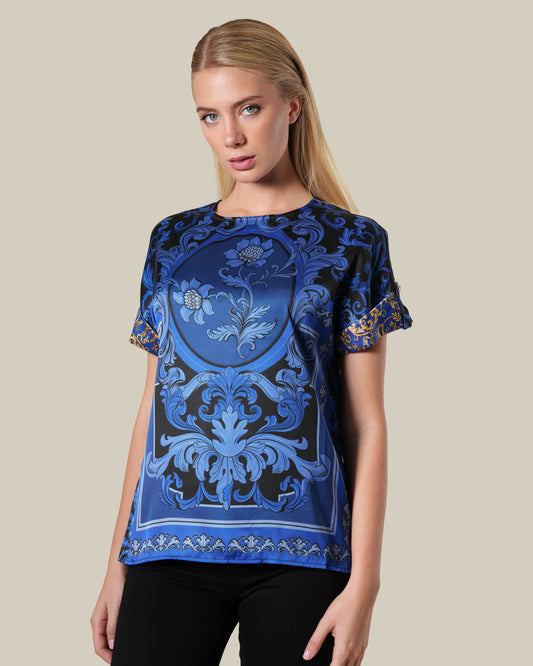 Blue Floral Baroque Top