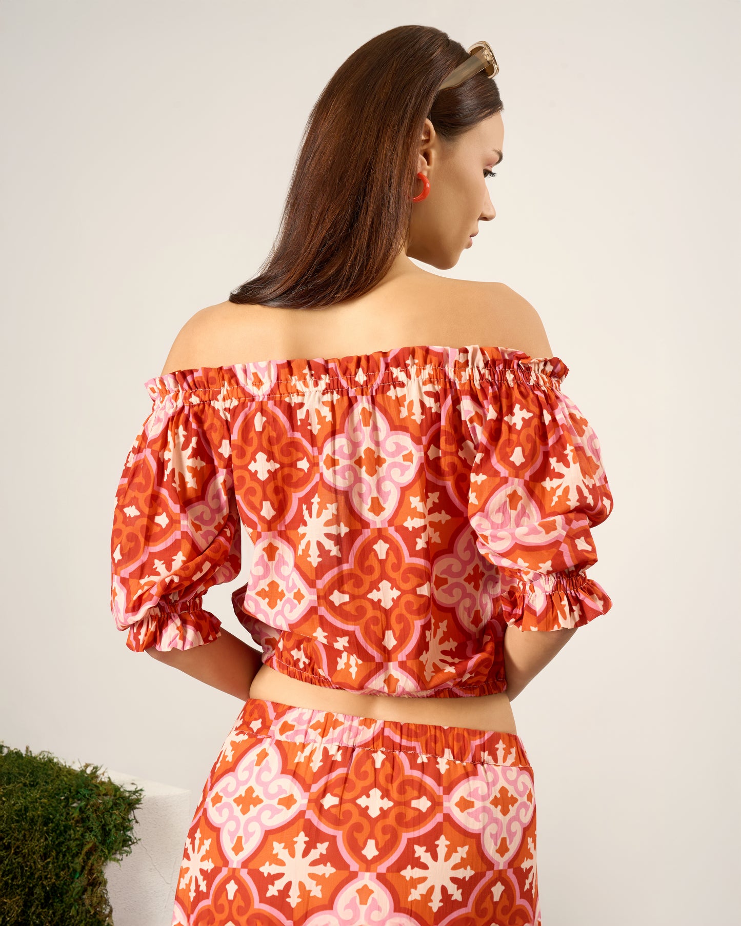 Tile Print Off-Shoulder Top
