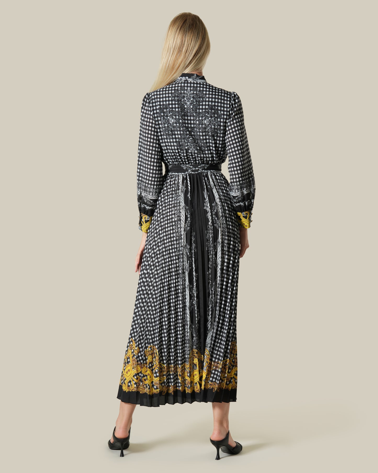 Checked Baroque Print Maxi Dress