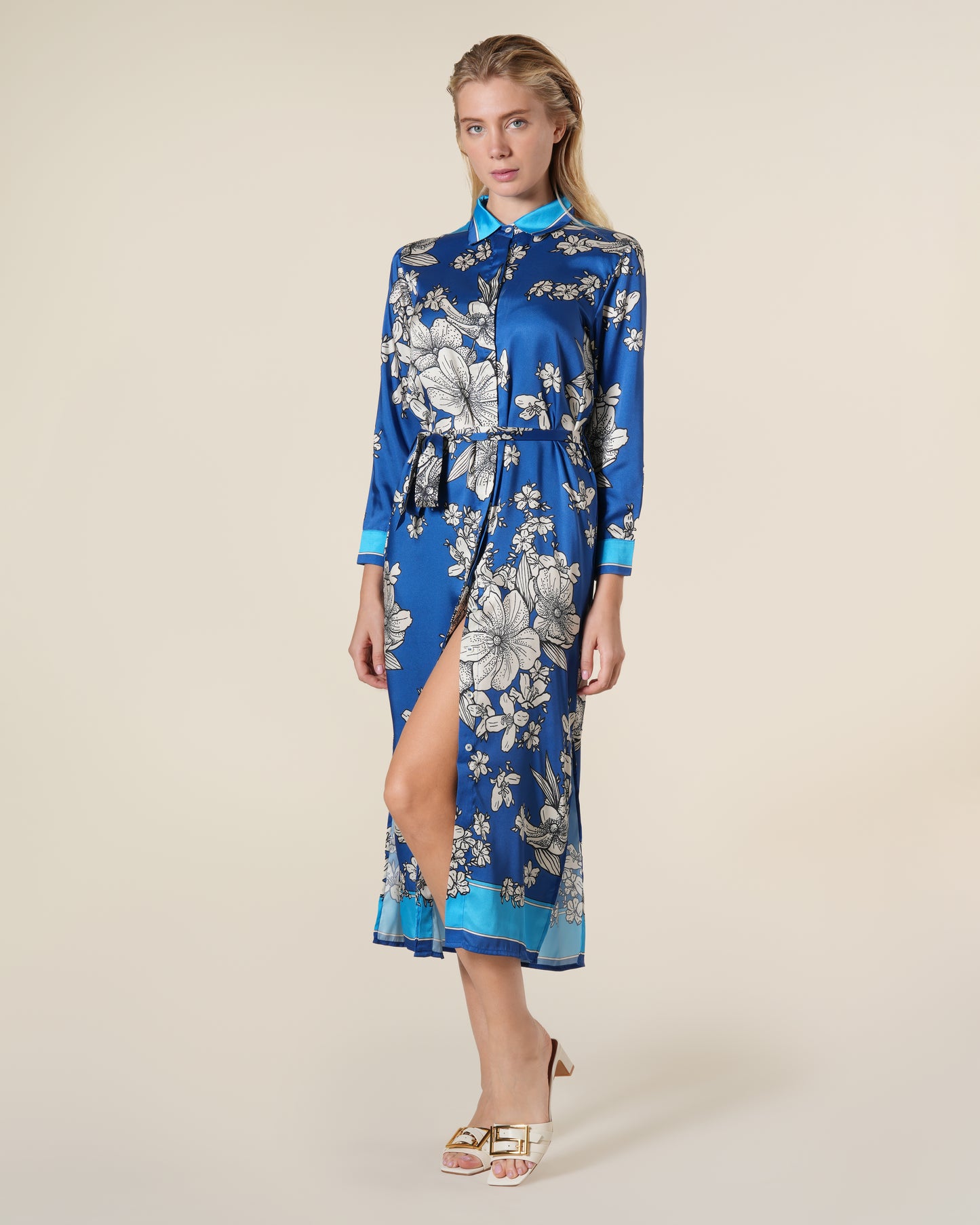 Royal Floral Print Midi Shirt Dress