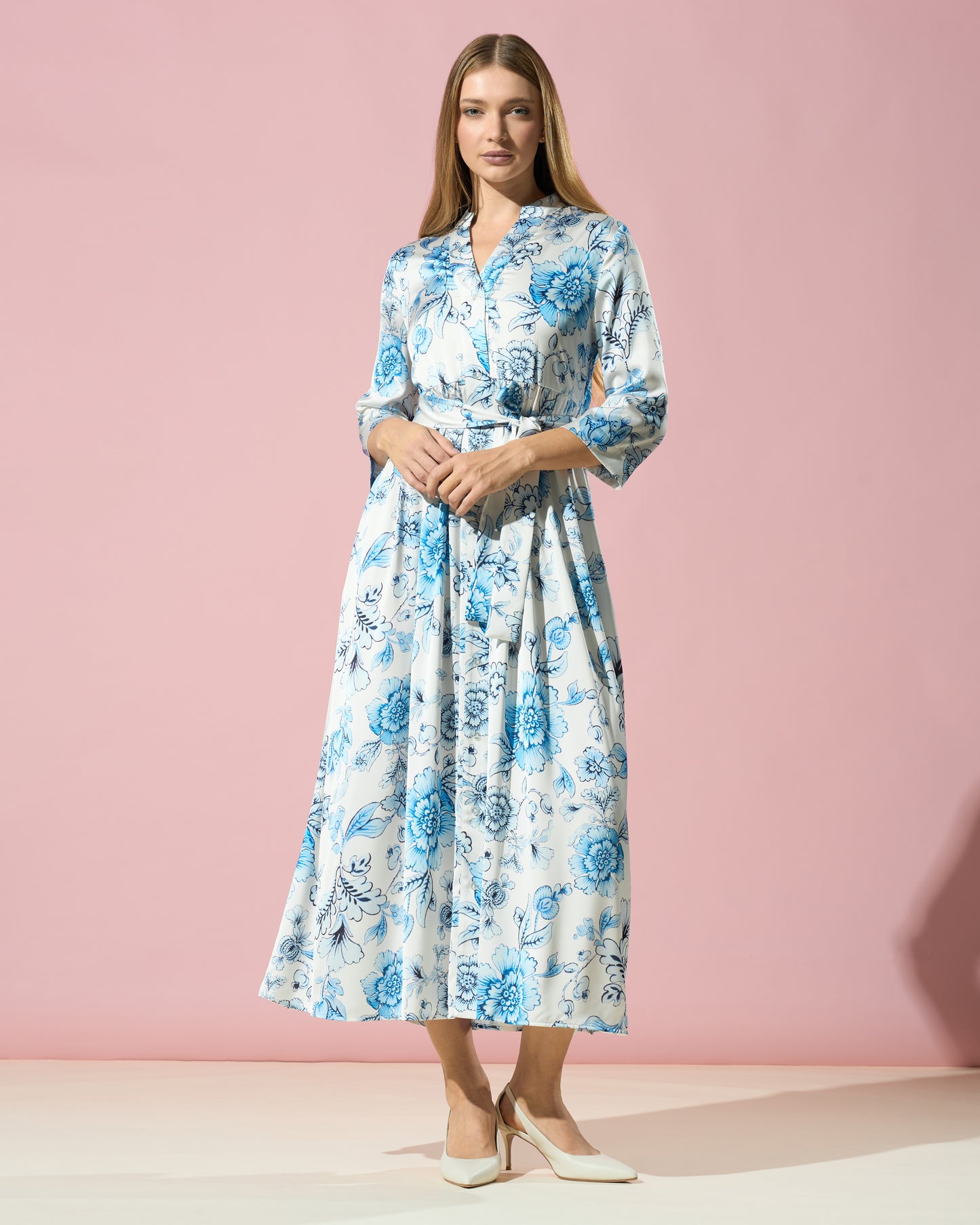 Mandarin Collar Midi Dress