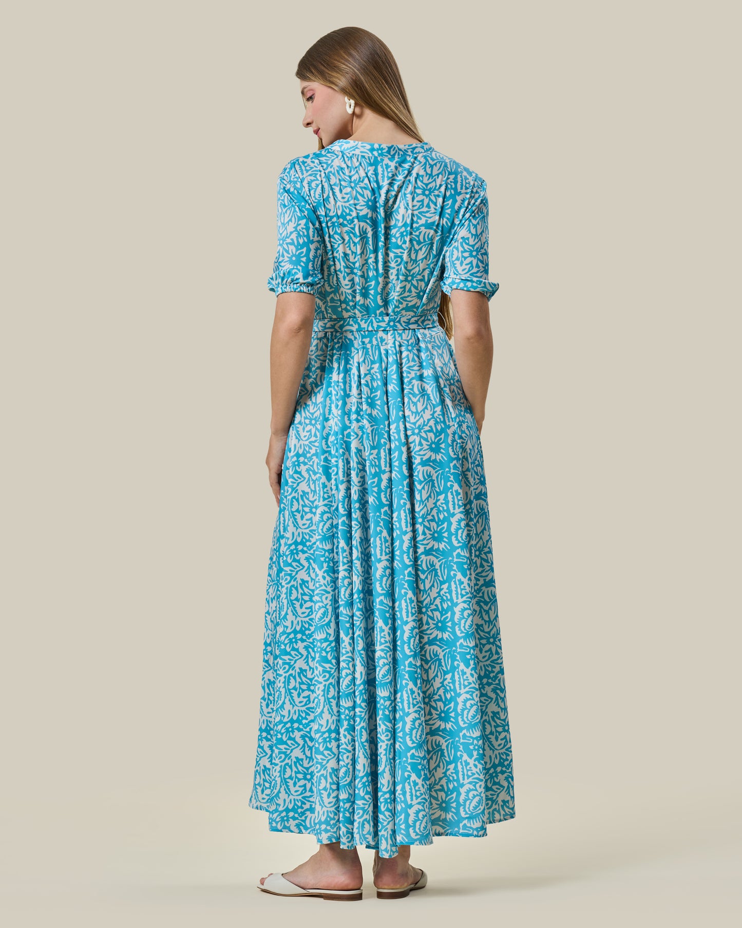 Turquoise Floral Belted Maxi Dress