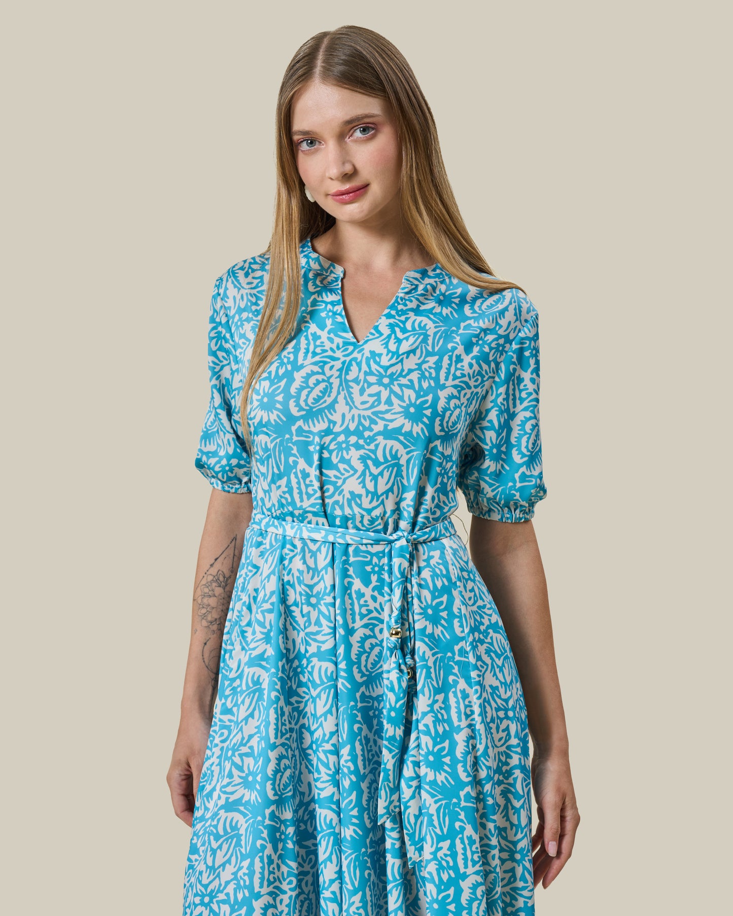Turquoise Floral Belted Maxi Dress