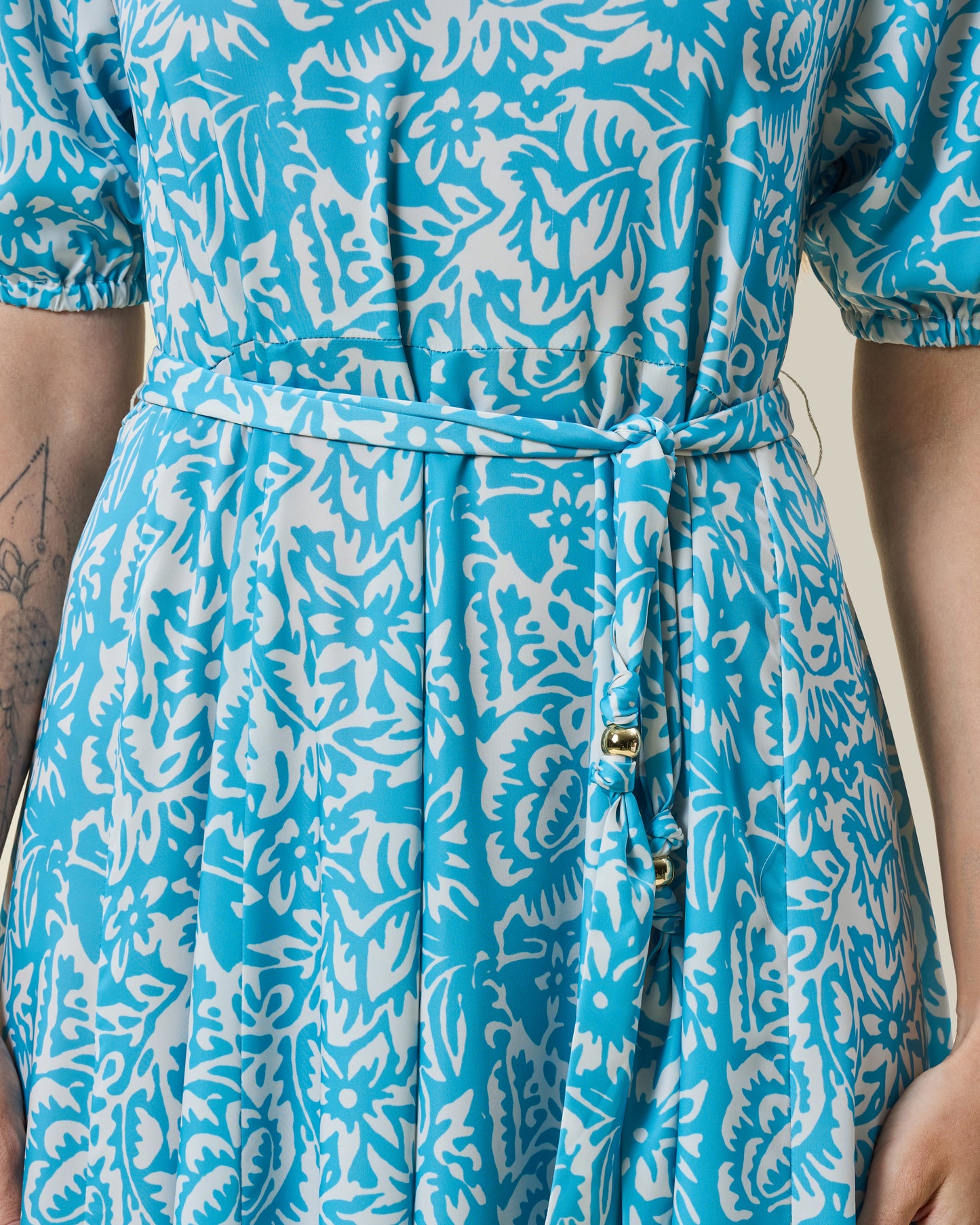Turquoise Floral Belted Maxi Dress