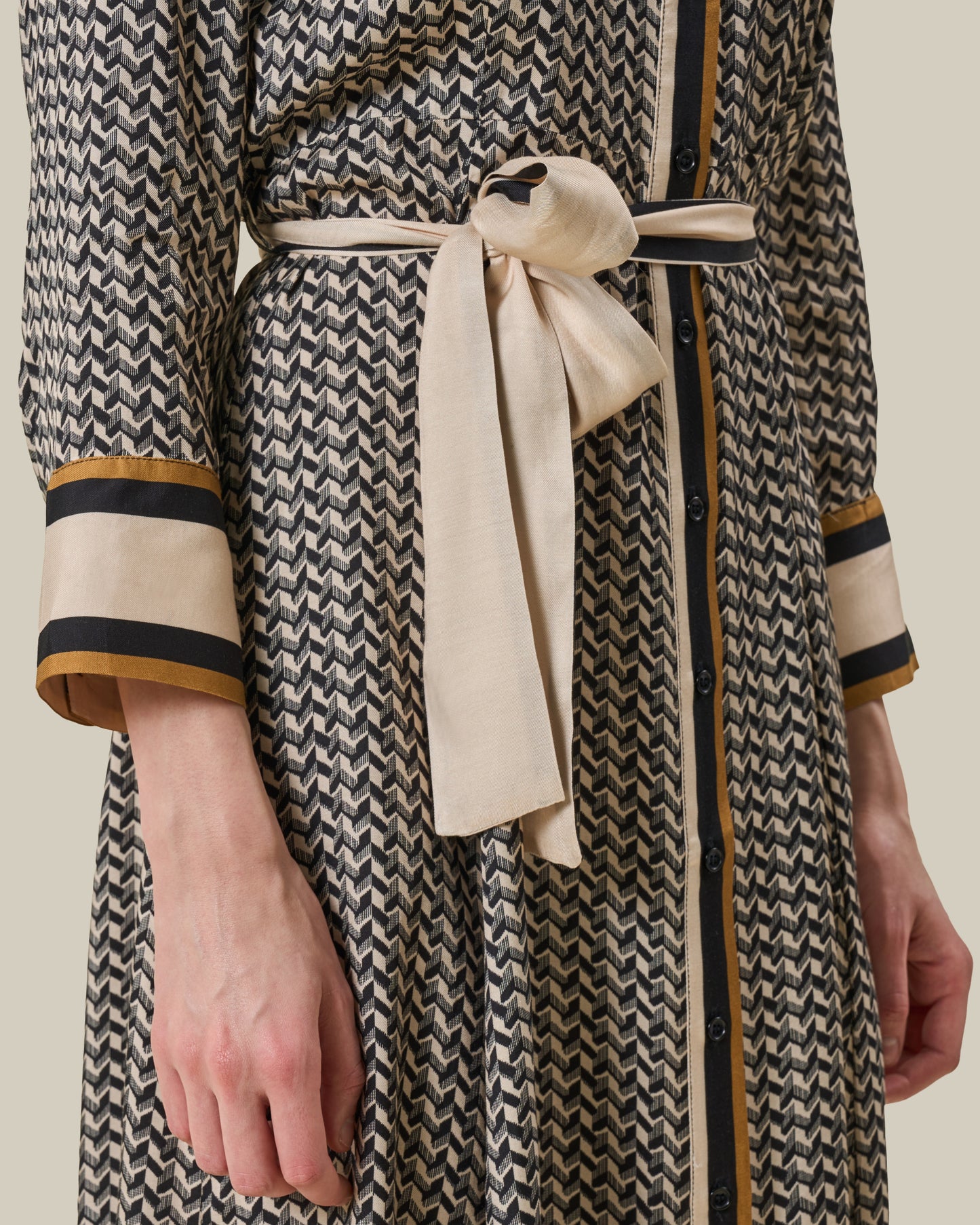 Geometric Printed Belted Shirt Dress