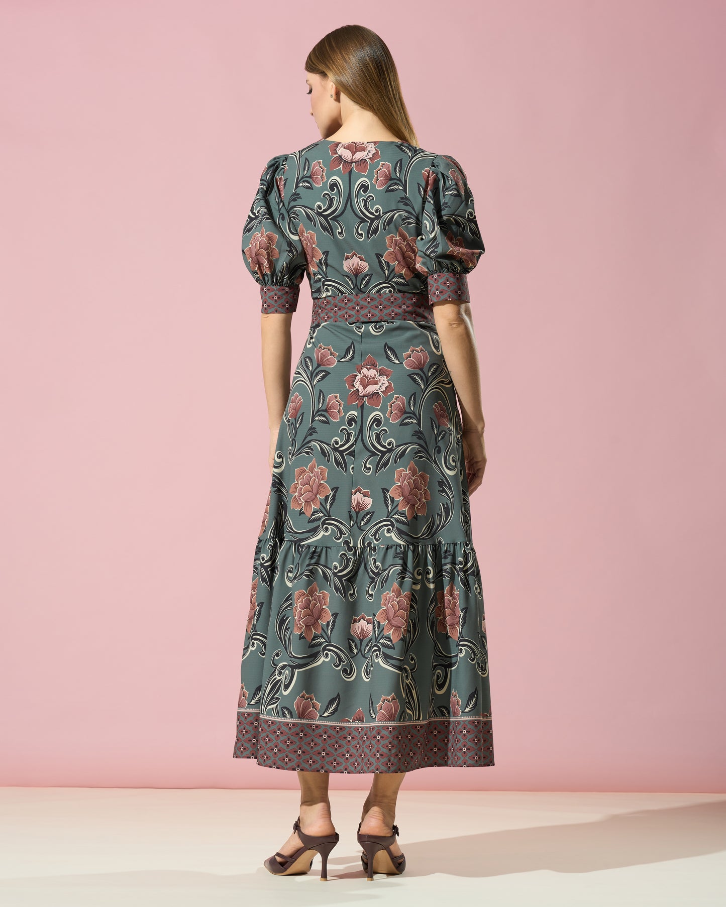 Balloon-Sleeve Floral Dress