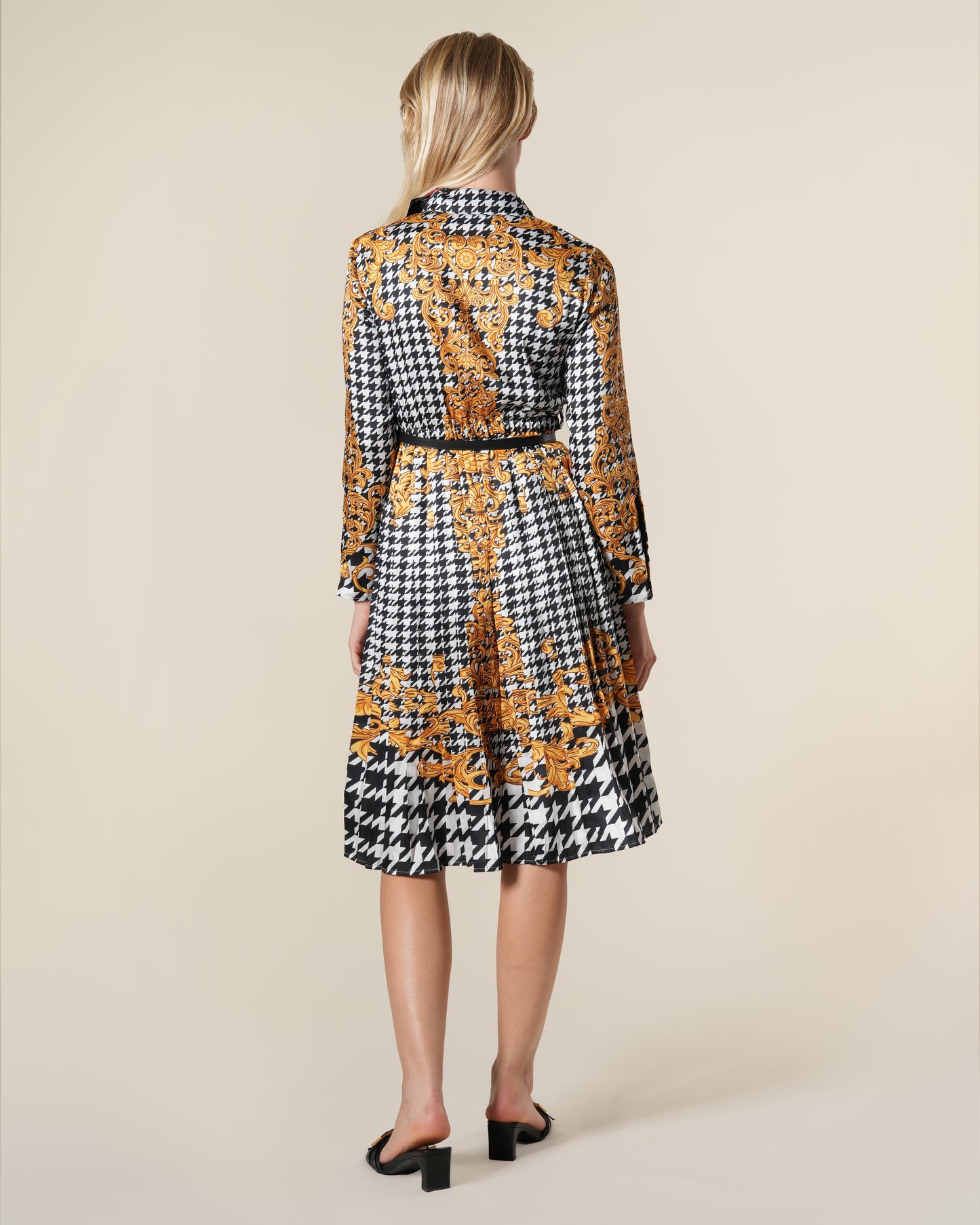 Geometric Baroque Print Pleated Shirt Dress