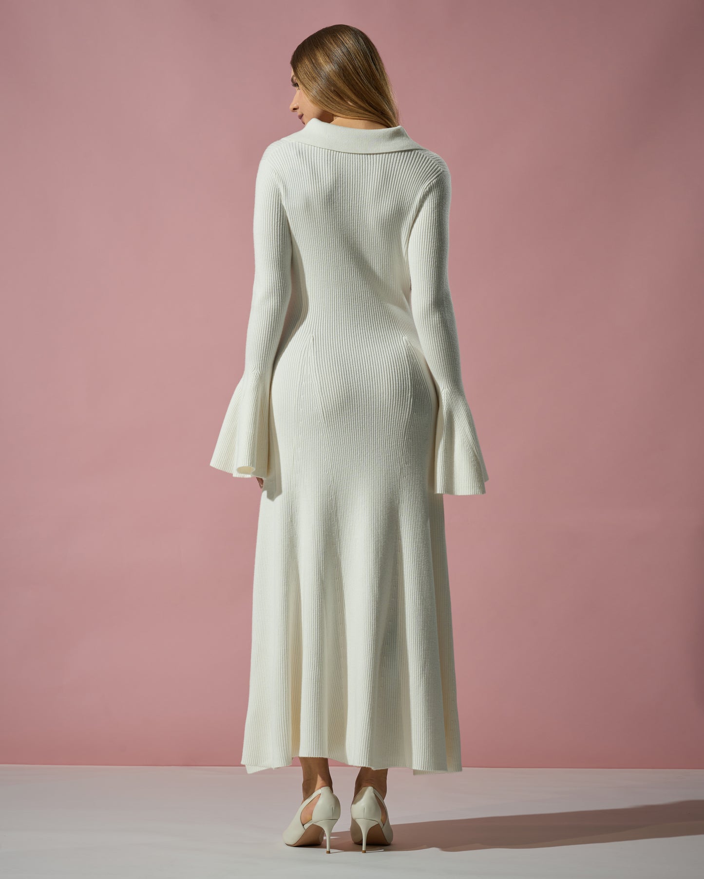 Ribbed Flare-Sleeve Dress