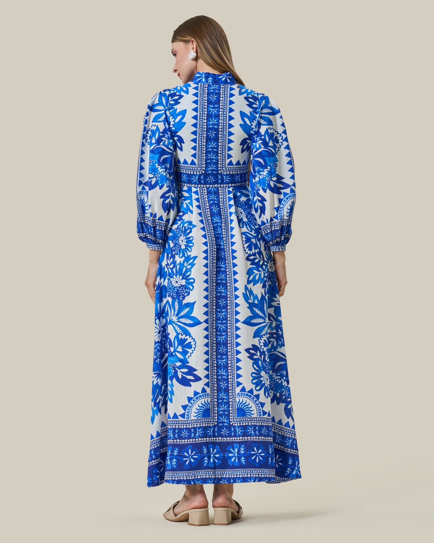 Porcelain Maiolica Border Print Maxi Dress
