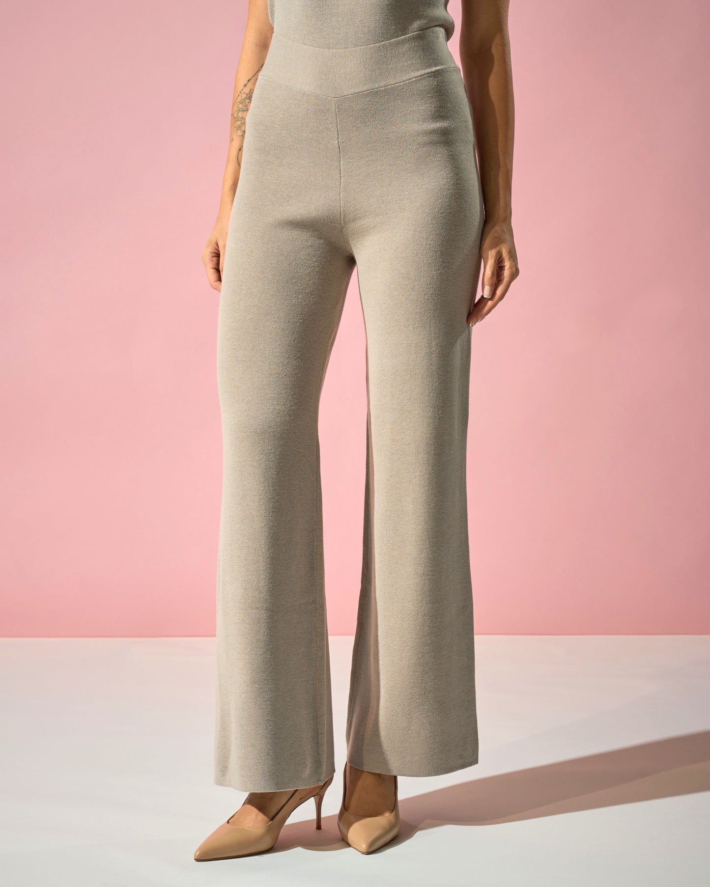 Sand-Toned Knit Trousers