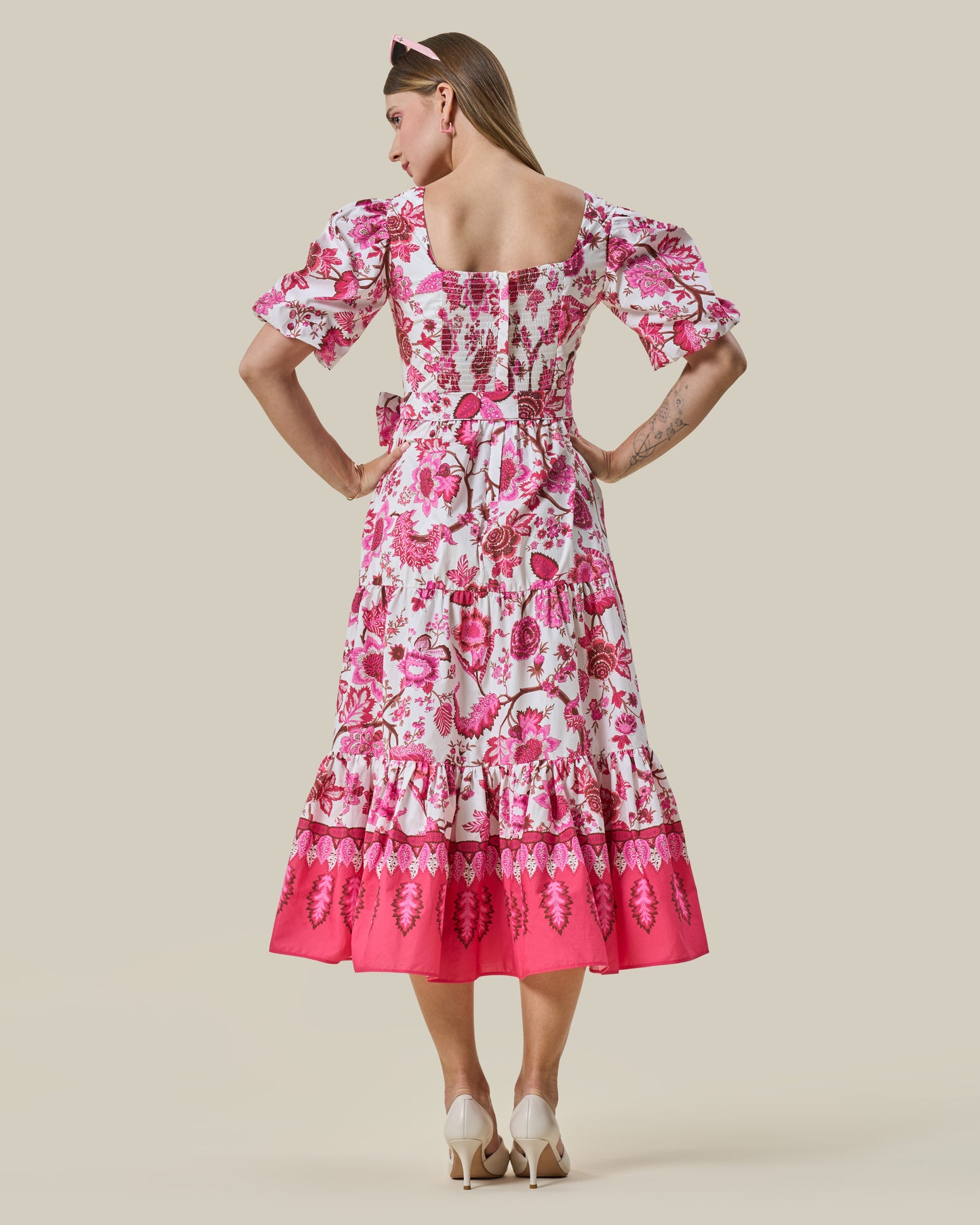 Fuchsia Botanical Tiered Midi Dress