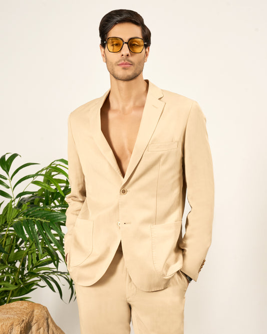 Beige Linen Blend Sports Jacket