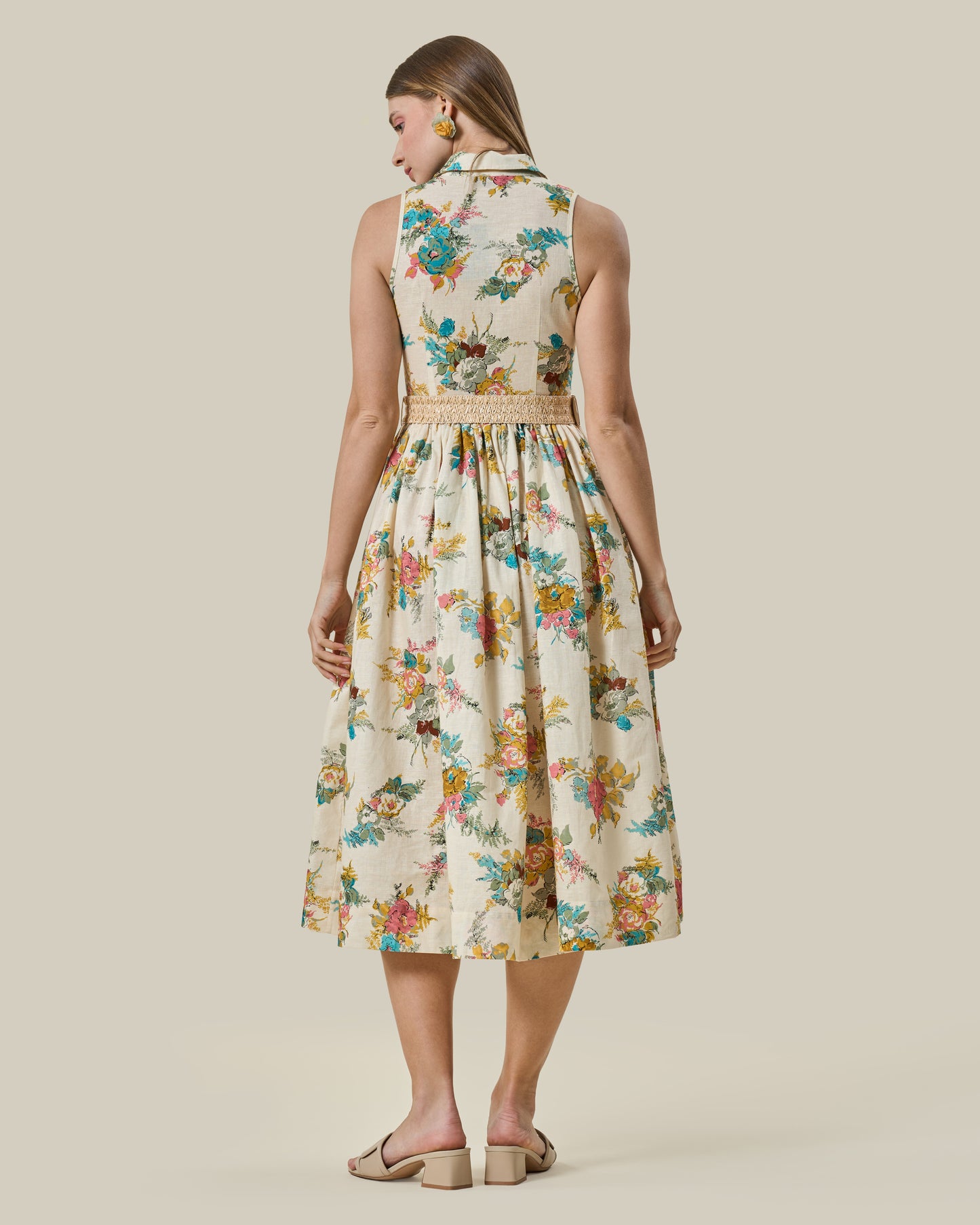Botanical Garden Linen Sleeveless Shirt Dress