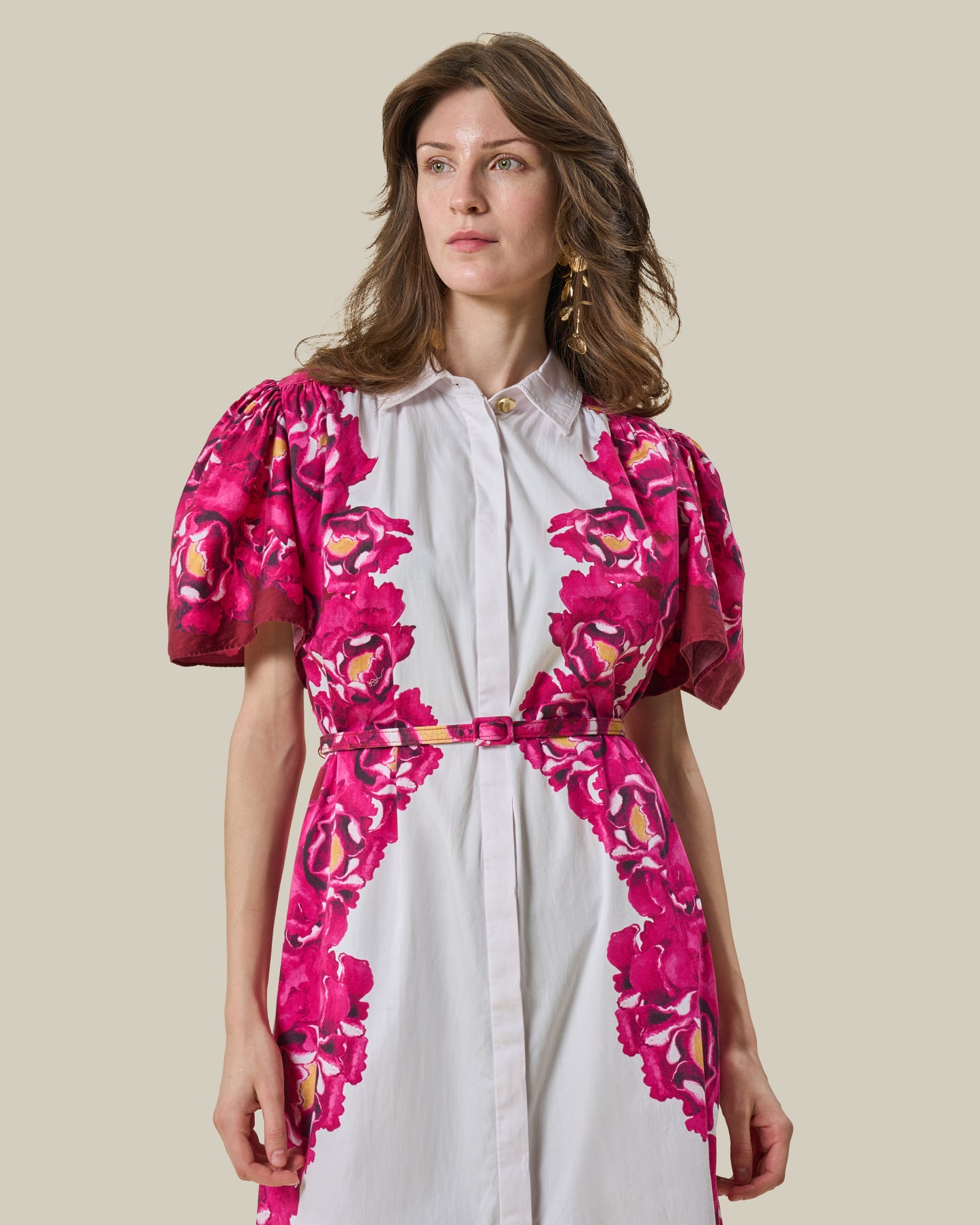 Floral Print Belted Shirt Dress