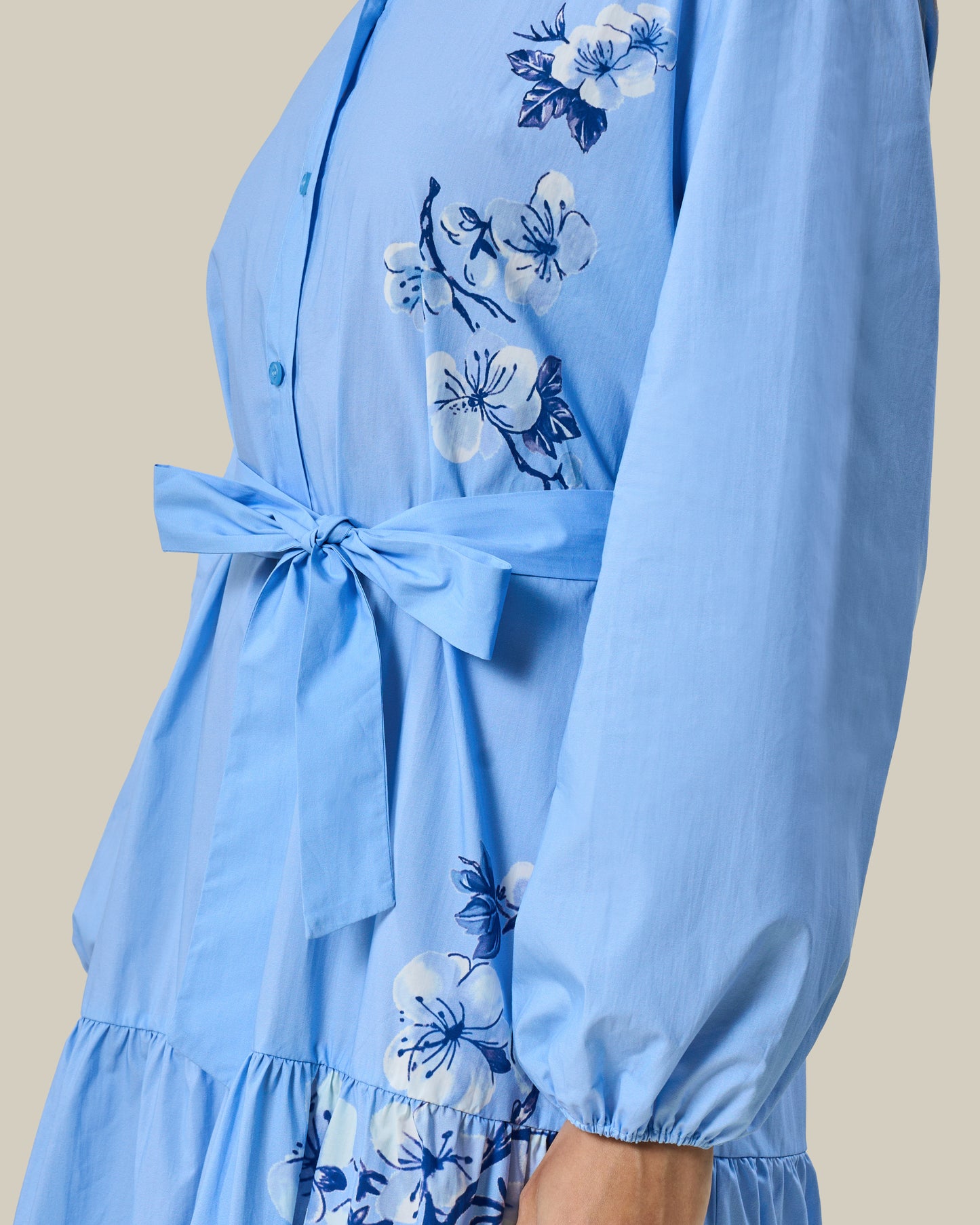 Cornflower Blue Embroidered Tiered Shirt Dress