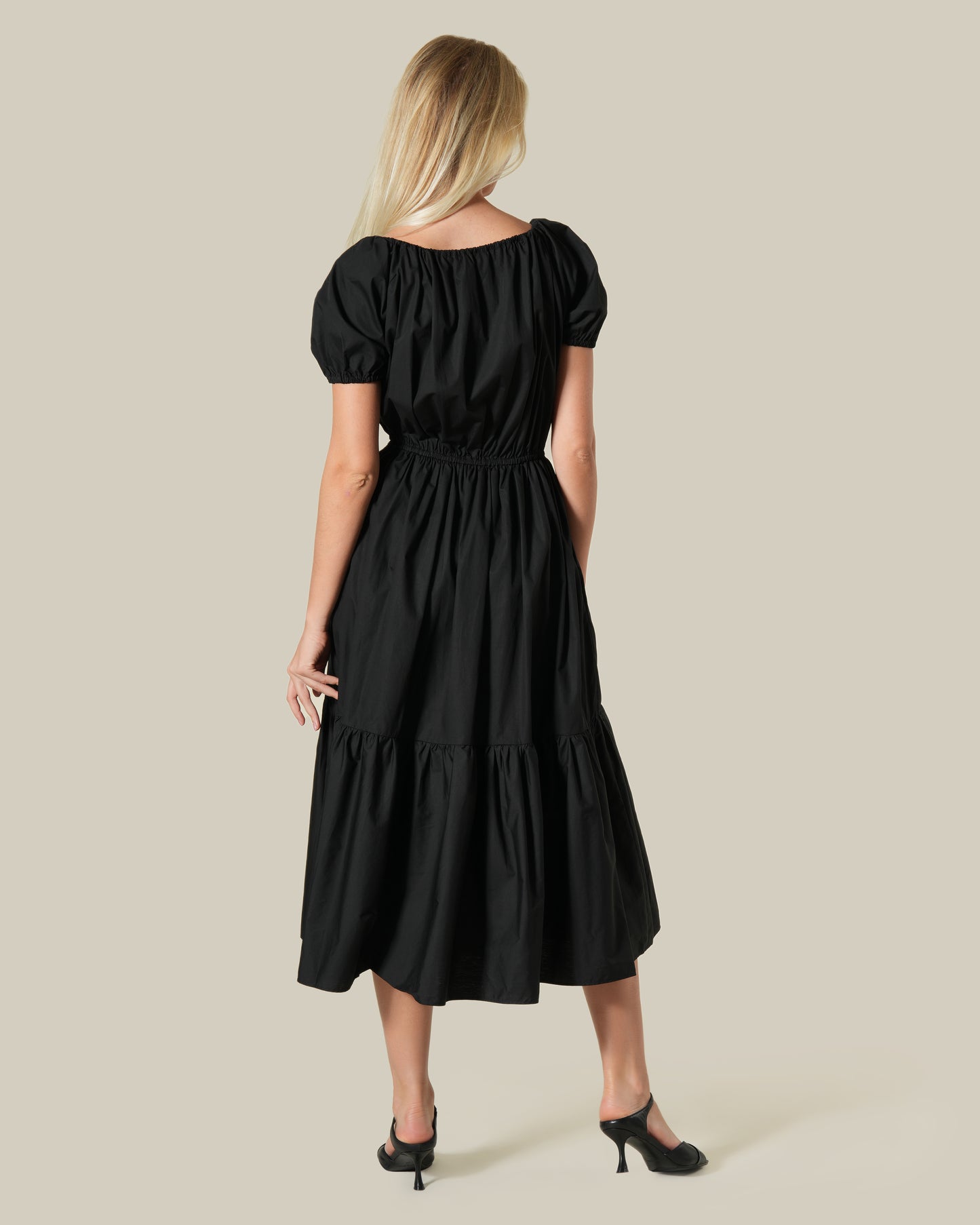 Puff Sleeved Cotton Midi Dress