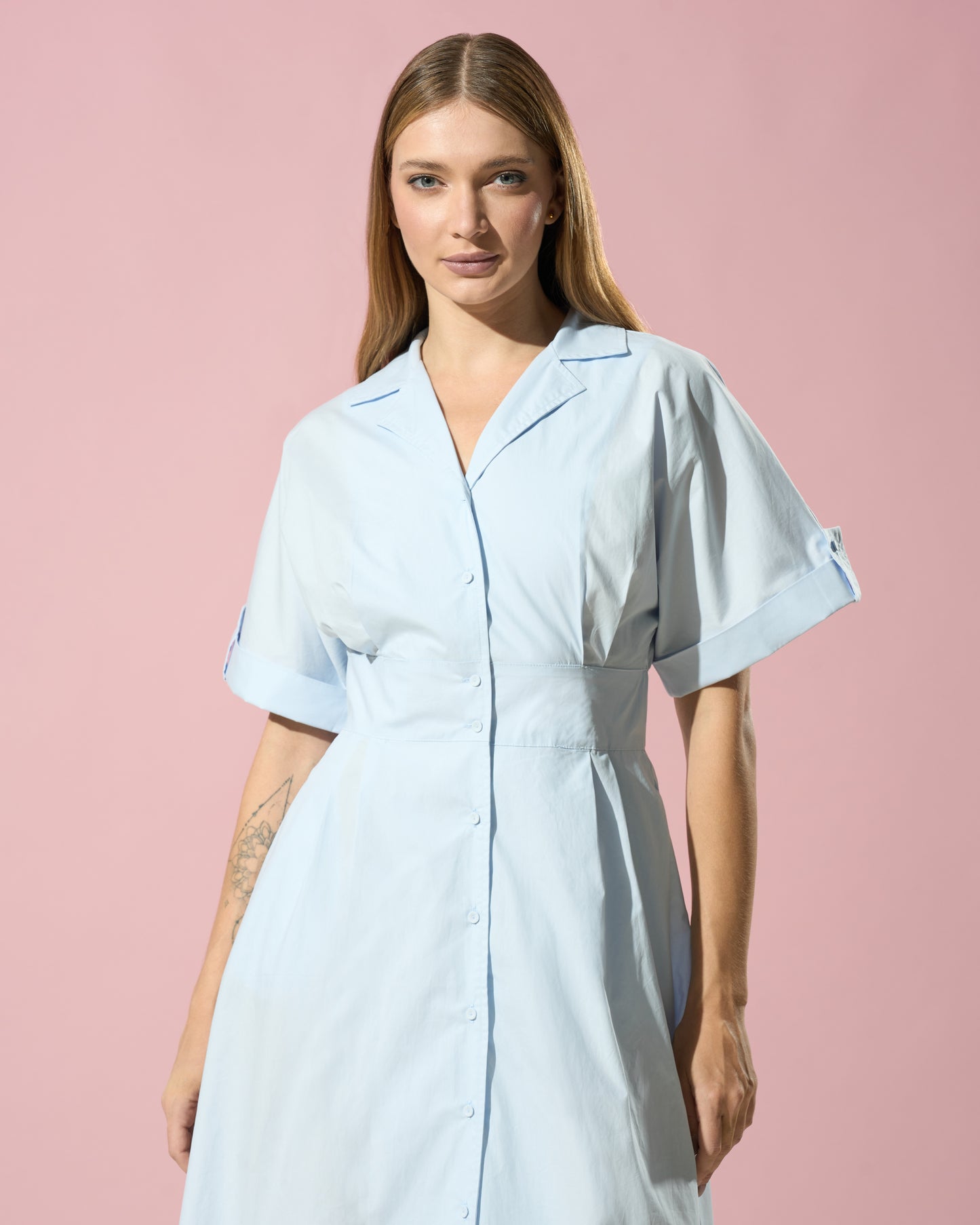 Soft Sky Cotton Midi Dress