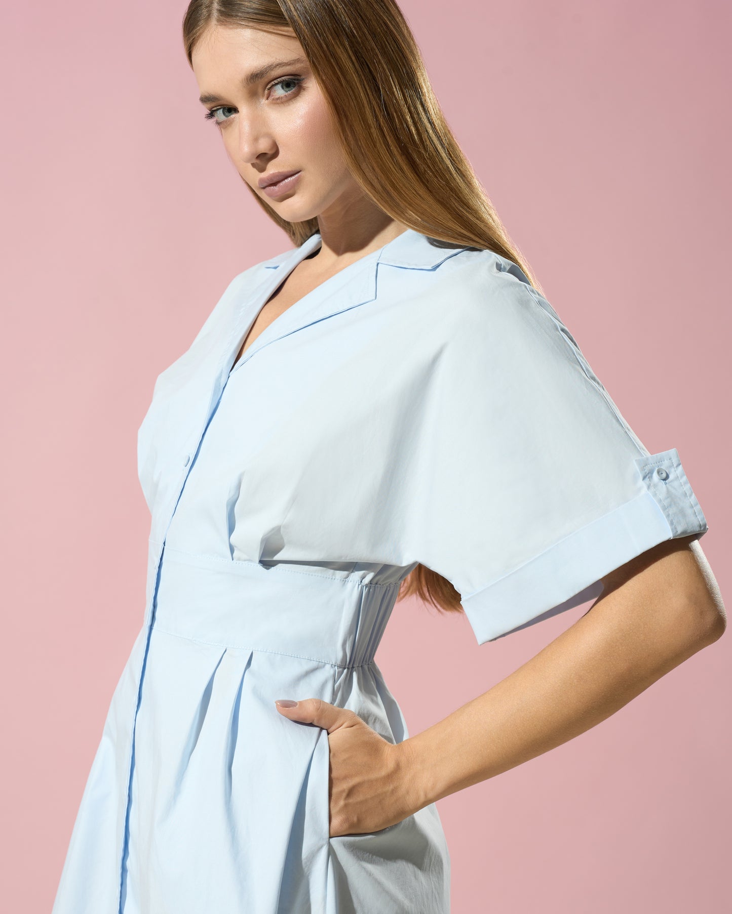 Soft Sky Cotton Midi Dress