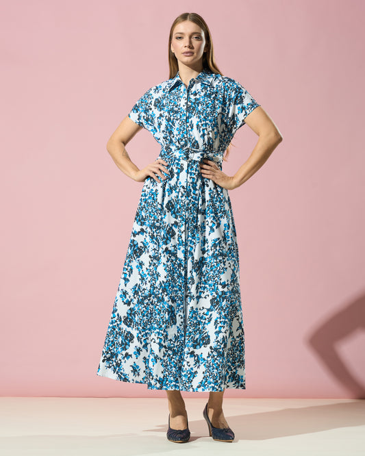 Azure Bloom Cotton Maxi Dress