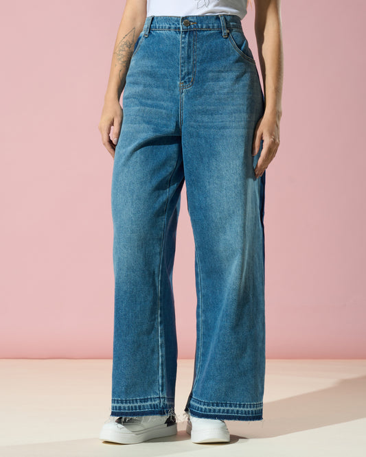 Contrast Wide-Leg Denim Jeans