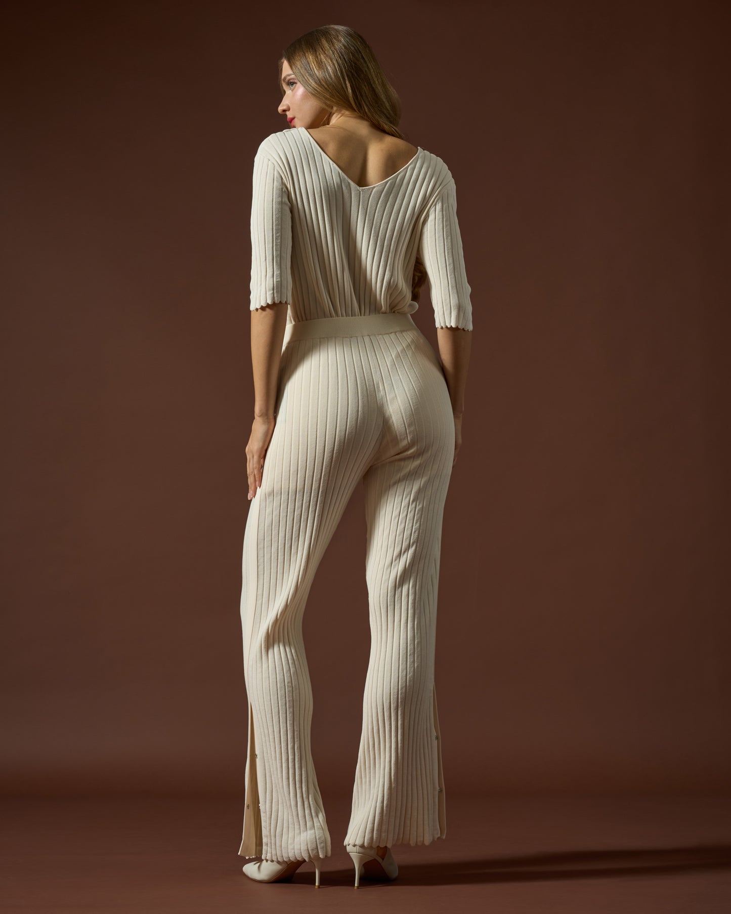 Ribbed Knit Flared Pants
