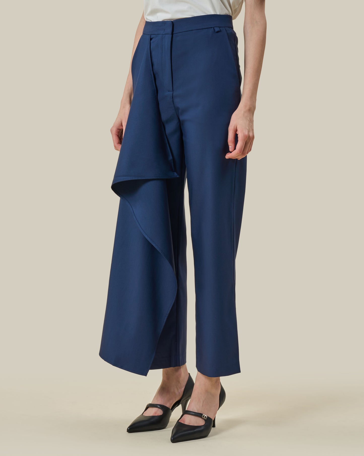 Navy Blue Asymmetric Draped Trousers