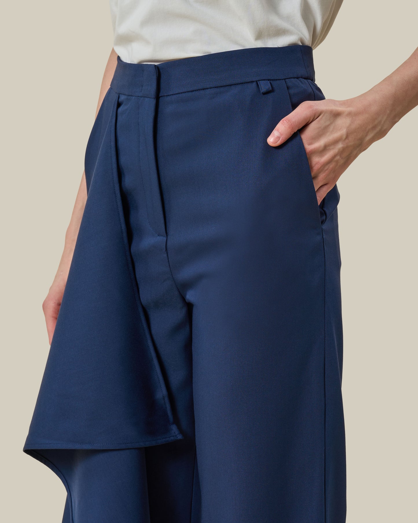 Navy Blue Asymmetric Draped Trousers