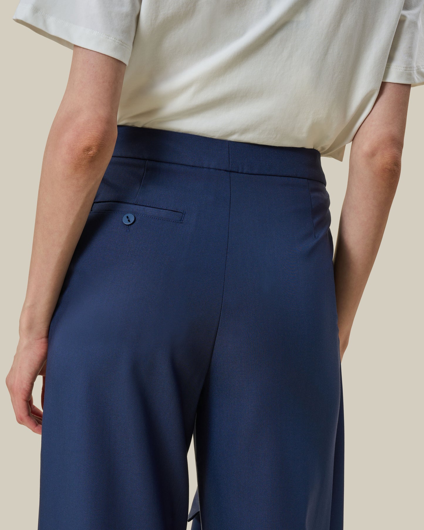 Navy Blue Asymmetric Draped Trousers