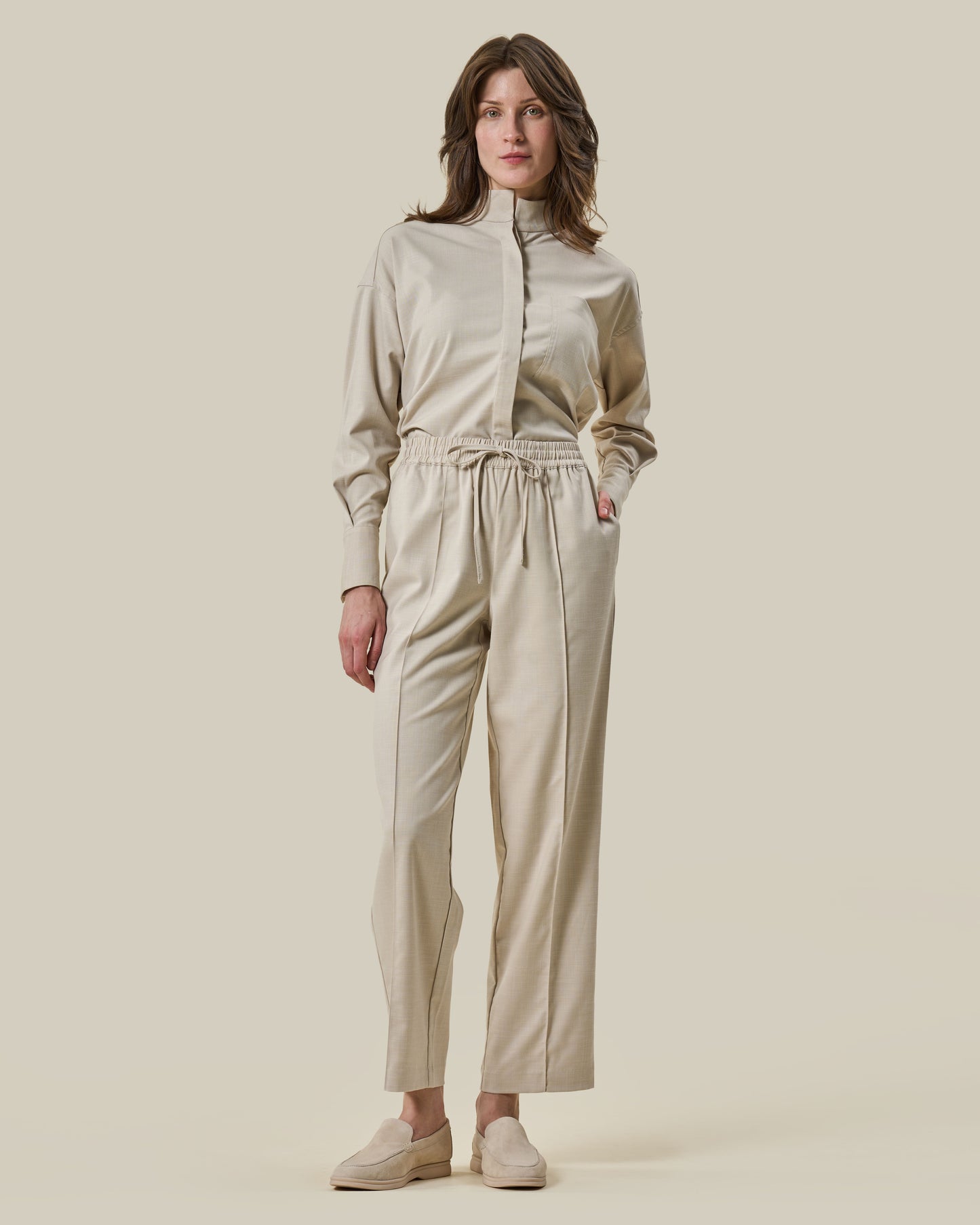 Sand Linen Drawstring Trousers
