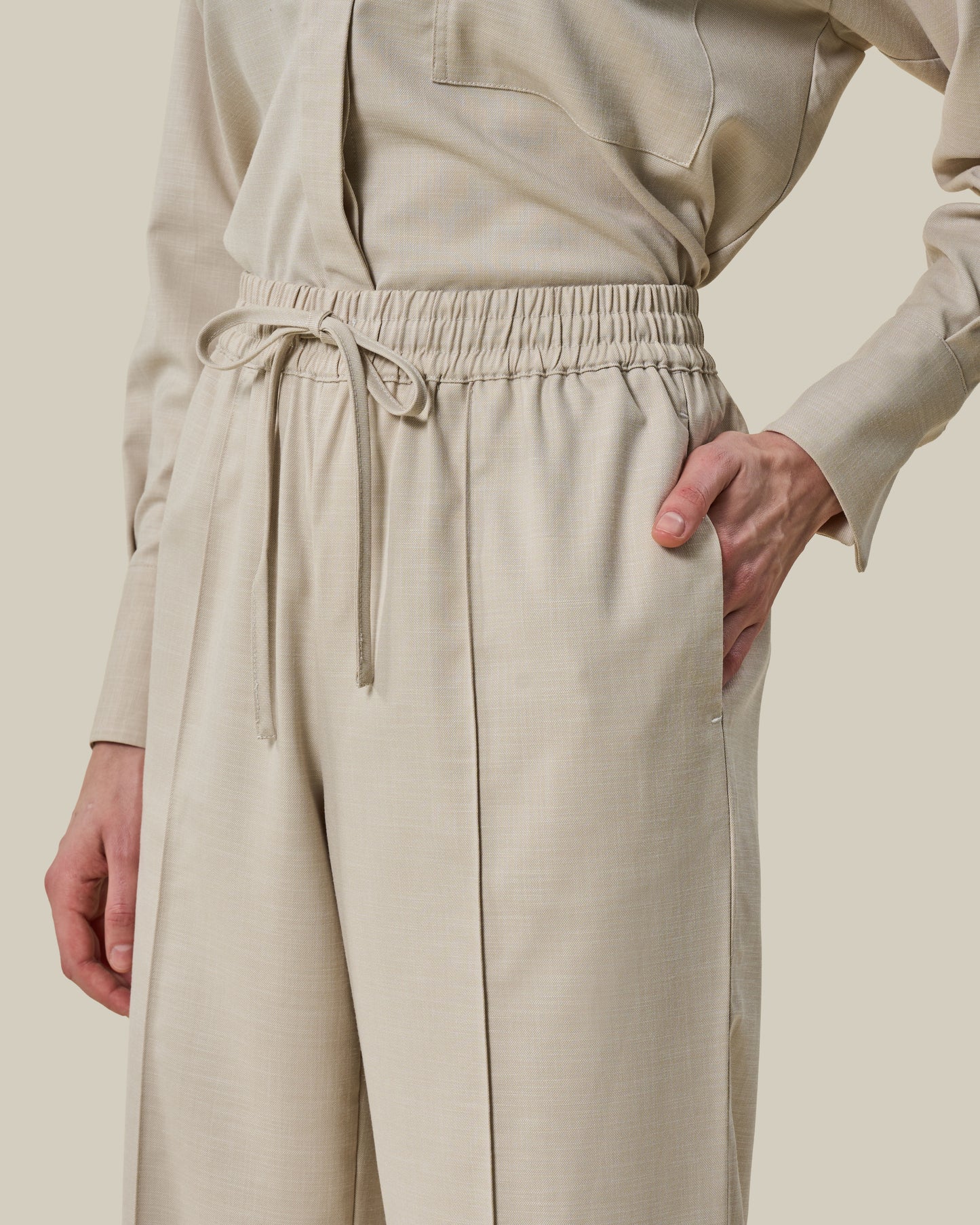 Sand Linen Drawstring Trousers