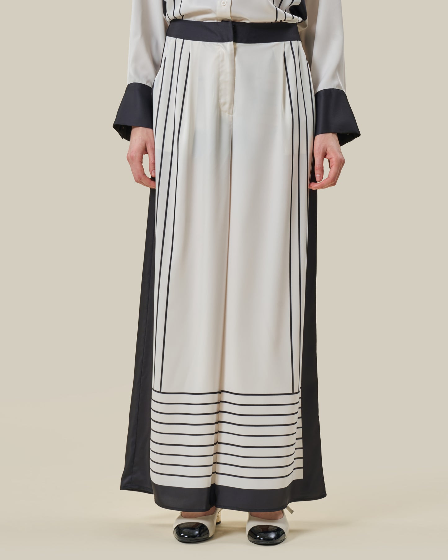 Stripe Print Silk Wide-Leg Trousers