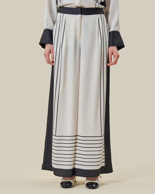 Stripe Print Silk Wide-Leg Trousers