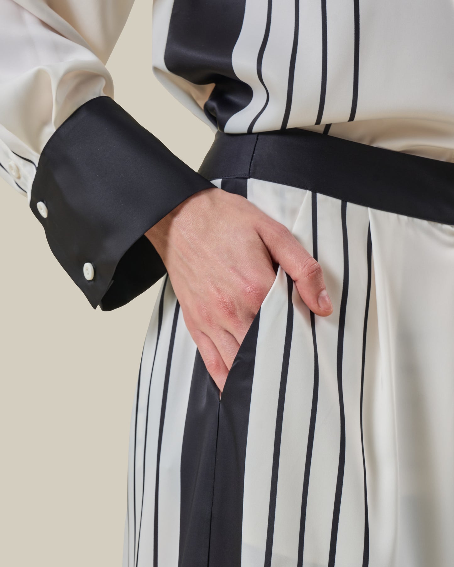 Stripe Print Silk Wide-Leg Trousers