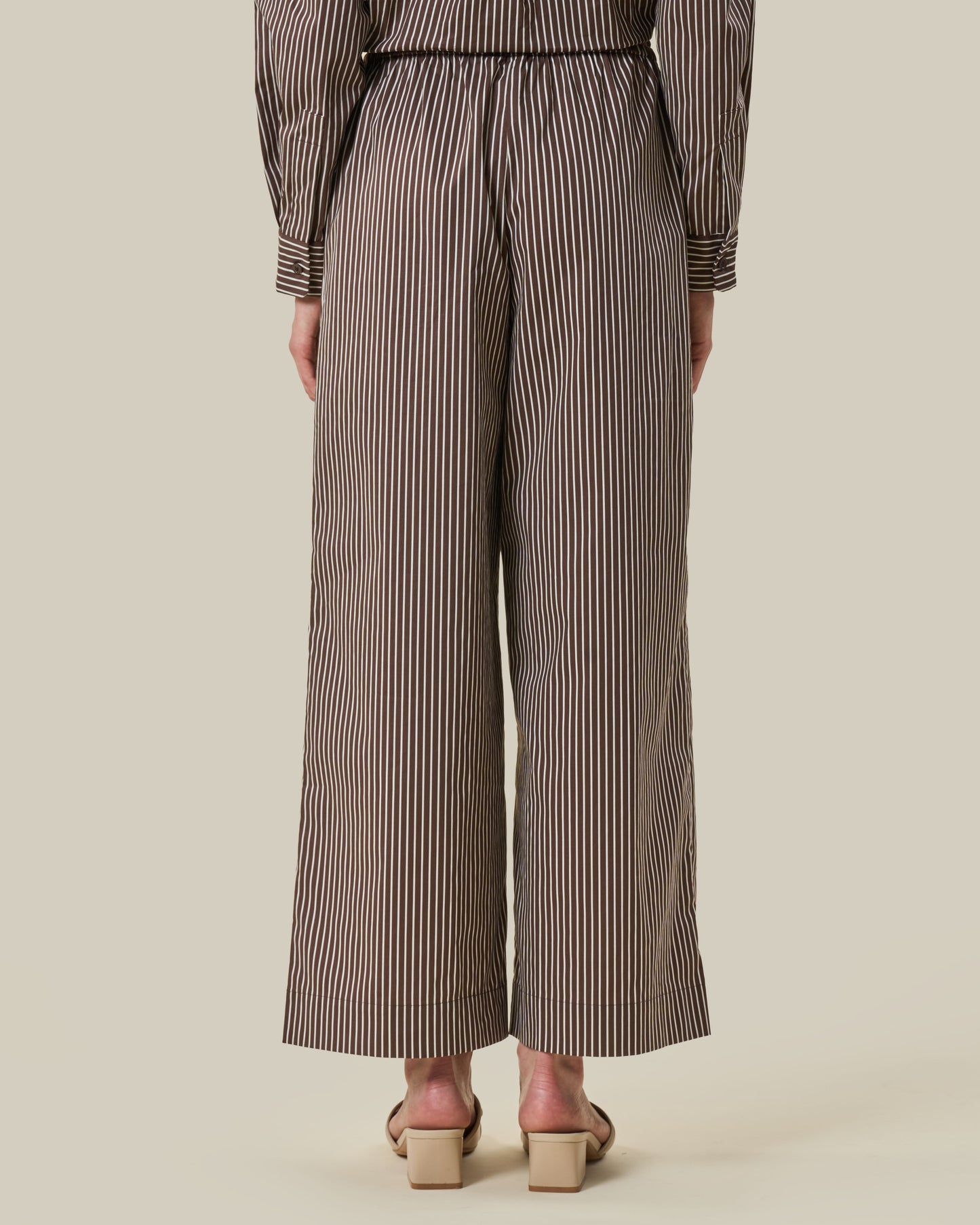 Brown Striped Elastic-Waist Trousers