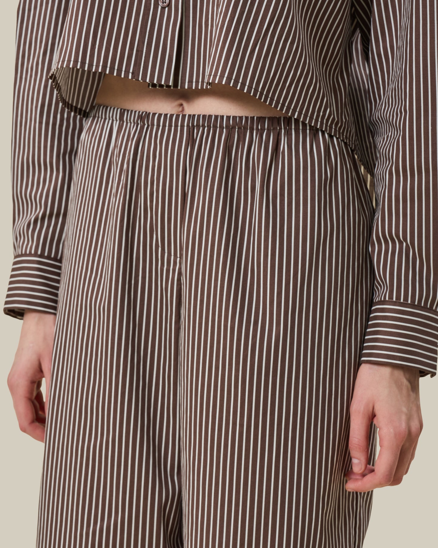 Brown Striped Elastic-Waist Trousers