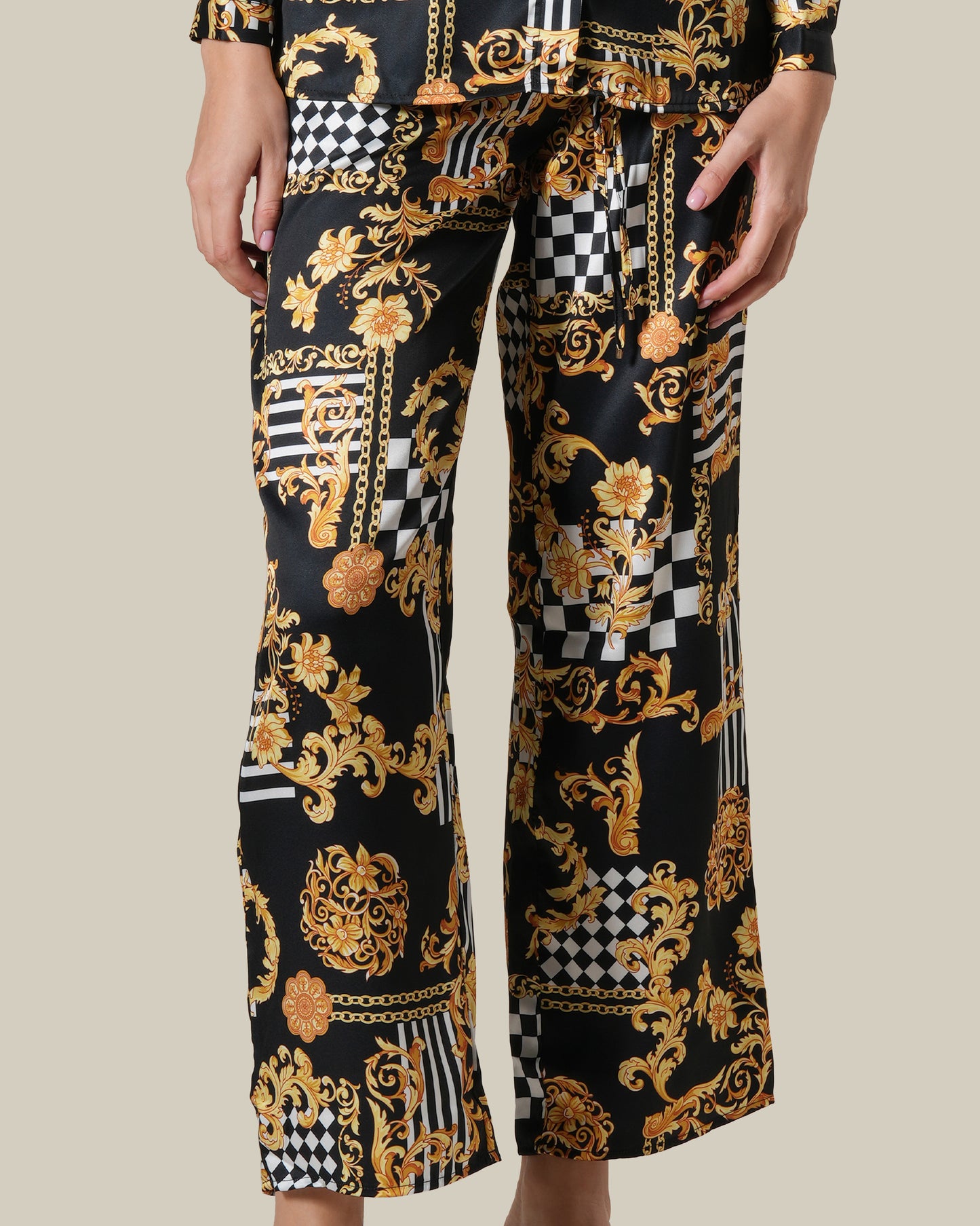Geometric Baroque Printed Wide Leg Pants